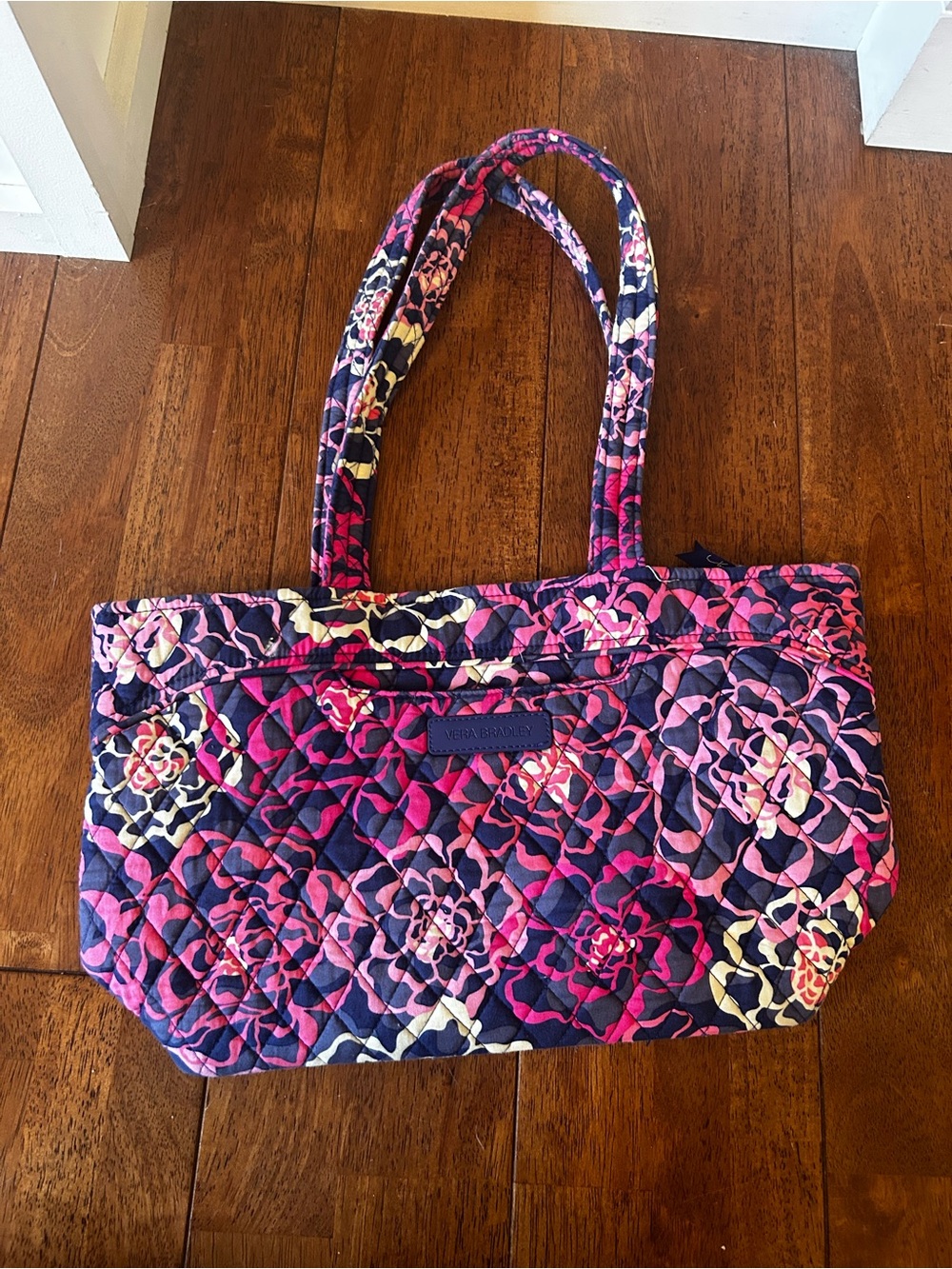Vera Bradley Glenna Quilted Floral Tote Bag in Pink, Navy & Cream
